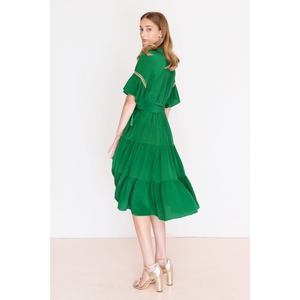 Rungolee Beaded Melodie Midi Dress In Green Size XL